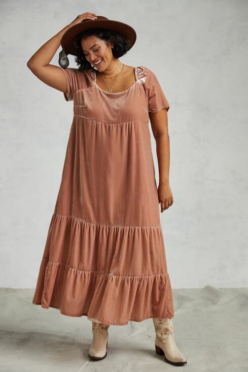 Anthropologie Dresses & Skirts - Anthropologie Velvet Empire Waist Midi Dress Blush 18W NWT